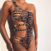 Tiger Pattern Solid Color Metal Buckle One-Piece Swimsuit NSCMB96553