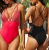 Stitching Solid Color Gold Glitter One-Piece Swimsuit NSCMB96563
