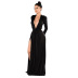 Sexy Black Deep V Long-Sleeved High Slip Banquet Dress NSFDD96593