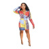 Long-Sleeved V-Neck Paisley Element Print Dress NSFDD96595