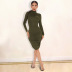 Solid Color Imitation Cotton Pleated Tight Dress NSFDD96610