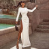 solid color halter split high waist long-sleeved dress nihaostyles wholesale clothes NSHLJ96907
