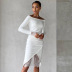 Solid Color One-Shoulder Lace Long-Sleeved Dress NSHLJ96908