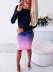 Sexy Gradient Color Long-Sleeved Package Hip Dress NSBTY96954