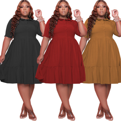 Plus Size Stitching Pleated Buttons Dress Nihaostyles Wholesale Clothes NSSJW96956