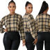Round Neck Long-Sleeved Striped Plaid Pullover Top NSSJW96963