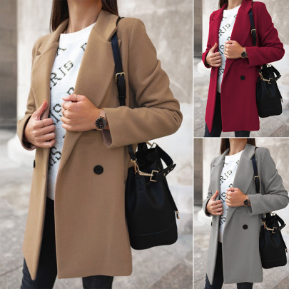 Winter Solid Color Long-sleeved Double-breasted Lapel Woolen Jacket Nihaostyles Wholesale Clothing NSXPF97002