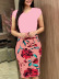 Plus Size Short-Sleeved Color Matching Floral Print Package Hip Dress NSXPF97004