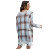 V-Neck Checkered Knit Loose Ripped Long Sweater Dress NSYH97051