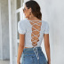 Short Cropped Knitted Hollow Open Back Short-Sleeved Knitted Top NSYH97052