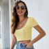 Short Cropped Knitted Hollow Open Back Short-Sleeved Knitted Top NSYH97052
