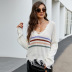 V-Neck Striped Loose Sweater NSYH97053