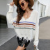 V-Neck Striped Loose Sweater NSYH97053