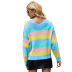 V-Neck Knitted Long-Sleeved Striped Contrast Color Sweater NSYH97055
