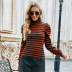Knitted Striped Slim High Neck Sweater NSYH97065