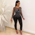 hot drilling net yarn see-through long sleeve jumpsuit NSWNY97175