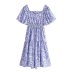purple square neck puff sleeve floral print dress nihaostyles wholesale clothing NSAM97225