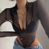 Sexy Black Perspective Mesh Long-Sleeved Jumpsuit NSKAJ97234