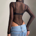 Sexy Black Perspective Mesh Long-Sleeved Jumpsuit NSKAJ97234