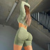 Conjunto de yoga de manga larga y pantalones cortos de manga larga de color sólido verde NSKAJ97243