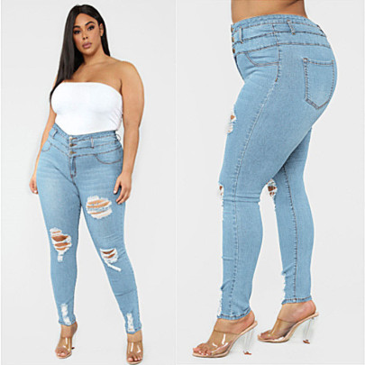 Plus Size High Waist Ripped Jeans Nihaostyles Clothing Wholesale NSWL97279