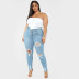 Plus Size High Waist Ripped Jeans NSWL97279