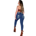 Color Stretch Ripped Embroidered High Waist Jeans NSWL97443