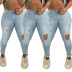 High Waist High Elastic Torn Slim-Fit Jeans NSWL97445