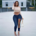 Plus Size Strappy Ripped Slim Jeans NSWL97468