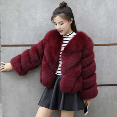 Imitation Fox Fur PU Leather Stitching Coat Nihaostyles Wholesale Clothes NSXDS97538