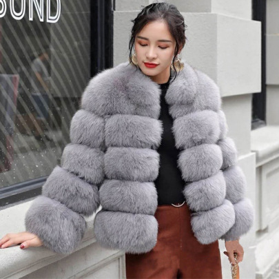 Imitation Fox Fur Stand-up Collar Coat Nihaostyles Wholesale Clothes NSXDS97544