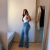 Plus Size High-Waist Slim-Fit Split Flared Jeans NSWL97547