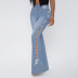 Plus Size High Slit Strappy Flared Jeans NSWL97564