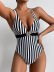 Sexy Black & White Striped One-Piece Bikini Swimsuit NSCMB97575
