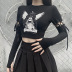 Long-Sleeved Printed Lace-Up Stitching Exposed Navel T-Shirt NSGYB97716