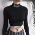 Long-Sleeved High-Collar Embroidery Scheming Tight Short T-Shirt NSGYB97722