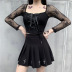 Sexy Lace Stitching Sleeve Square Neck Lace-Up T-Shirt NSGYB97728