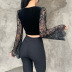 Sexy Lace Stitching Long-Sleeved Short V-Neck Top NSGYB97740