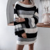 One-Word Neck Strapless Loose Striped Knitted Dress NSBJ97938