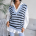 V-Neck Striped Casual Knitted Vest Sweater NSBJ97944