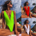 Solid Color Bead Pleated One-Piece Swimsuit NSCMB98101