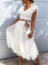 Solid Color V-Neck Pleated Belt Short-Sleeved Dress NSNHYD98243