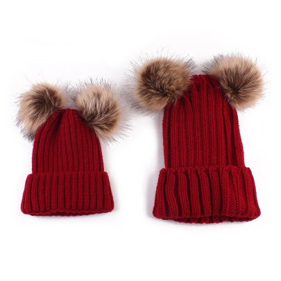 Parent-child Pure Color Double Wool Ball Knitted Hat Nihaostyles Clothing Wholesale NSJYB88203