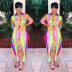 Rainbow Striped Lace-Up Slit Shirt Dress NSALI98327