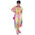 Rainbow Striped Lace-Up Slit Shirt Dress NSALI98327