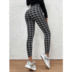 High-Waist Houndstooth Tight-Fitting Hip-Lifting Slim Pants NSGXY98357