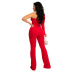 Oblique Shoulder Pure Red Rhinestone Side Perspective Jumpsuit NSCYF98367