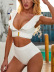 Metal Buckle White Ruffled 2 Piece Set Swimsuit NSCMB98396