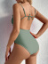 Solid Color Lace-Up One-Piece Swimsuit NSCMB98405