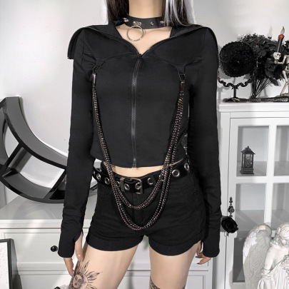 Autumn Diablo Style Long-sleeved High-collar Chain Top Nihaostyles Wholesale Clothing NSGYB98493